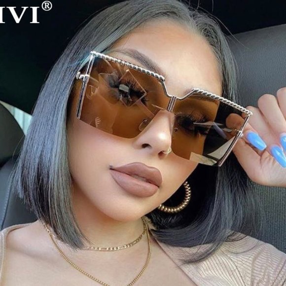 Oversized  Metal  Square Women's Sunglasses  UV400 - Picture 4 of 11